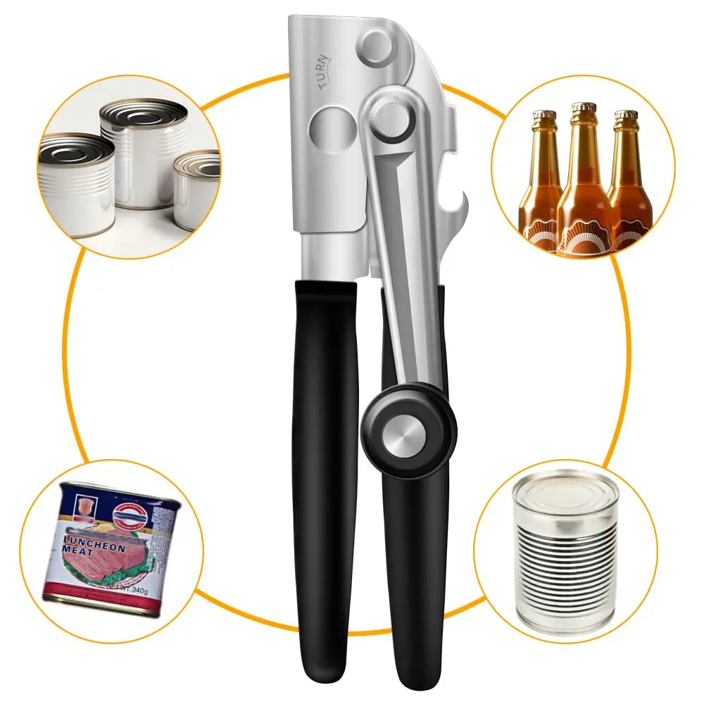 Crank Manual Can Openers,Commercial Heavy Duty Swing Away Can Opener with Long Handle,Black