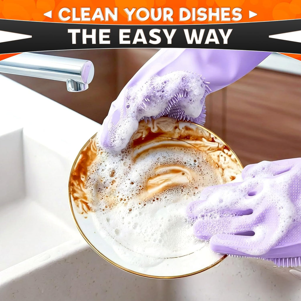 ALPENKOK Silicone Dishwashing Gloves with Scrubber – Non-Slip Silicone Gloves for Washing Dishes | Household Use