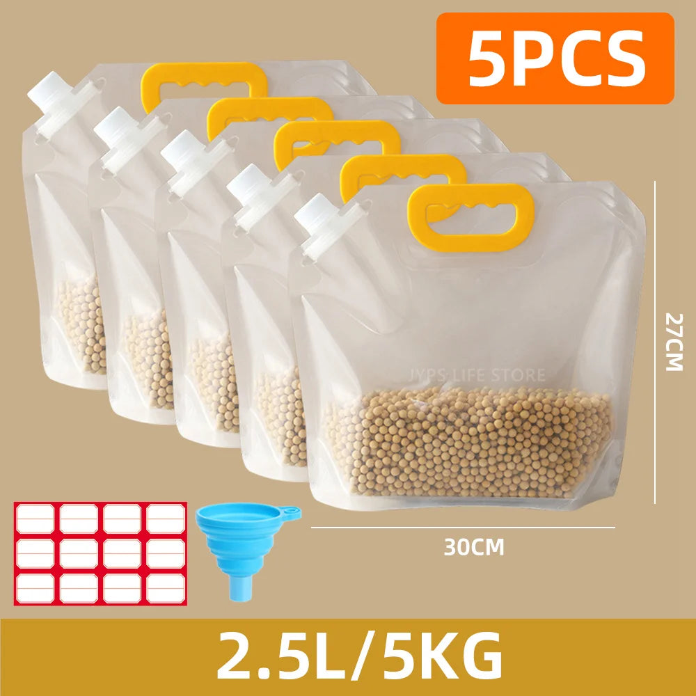 5Pcs Grains Sealed Bag Cereal Containers Moisture-Proof and Insect-Proof Transparent Food Grade Storage Bag Kitchen Organizer