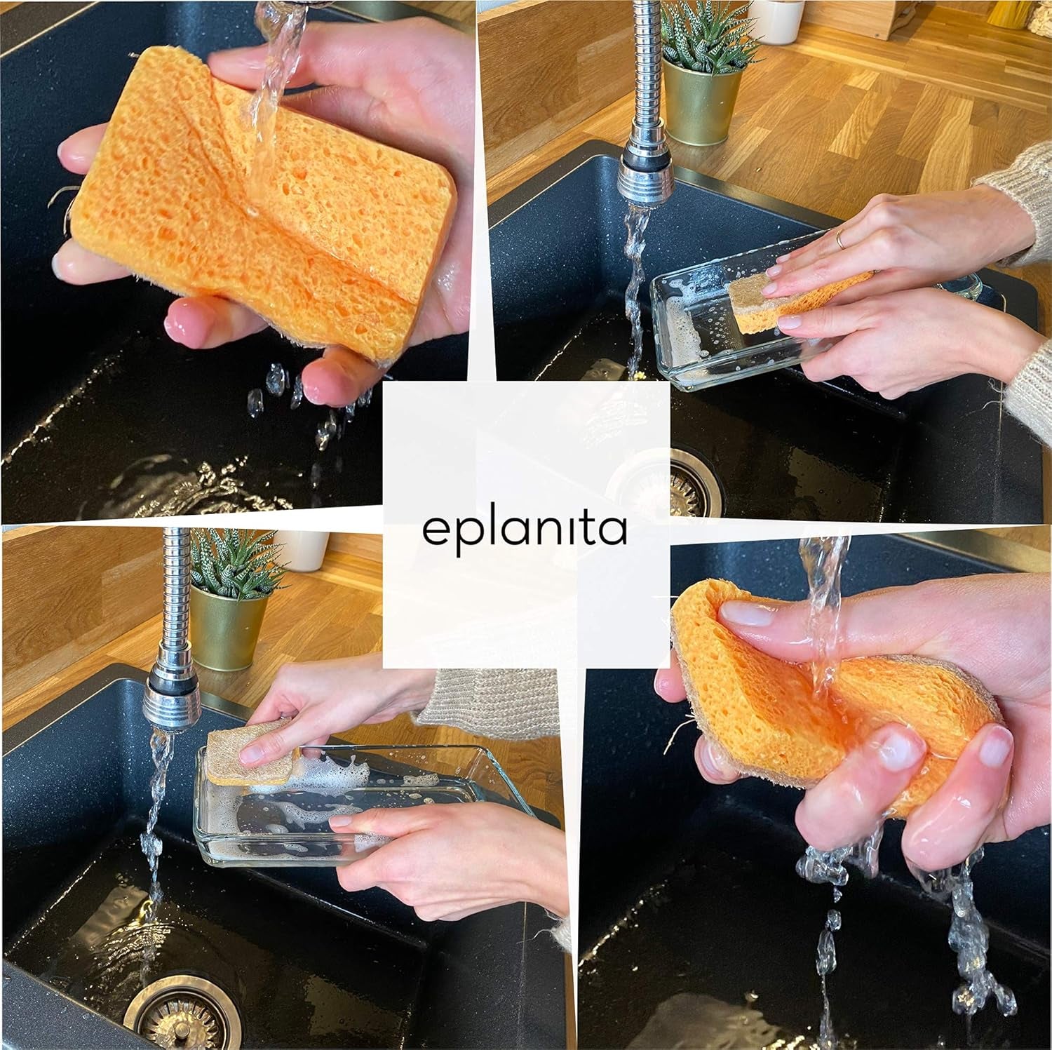 Eplanita Natural Plant Based Scrub Sponges (3 Pack), Non-Scratch, Biodegradable Eco Scourers for Kitchen and Bathroom