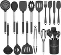 Silicone Cooking Utensil Set, Umite Chef 15Pcs Silicone Cooking Kitchen Utensils Set, Non-Stick - Best Kitchen Cookware with Stainless Steel Handle - Black Kitchen Utensils