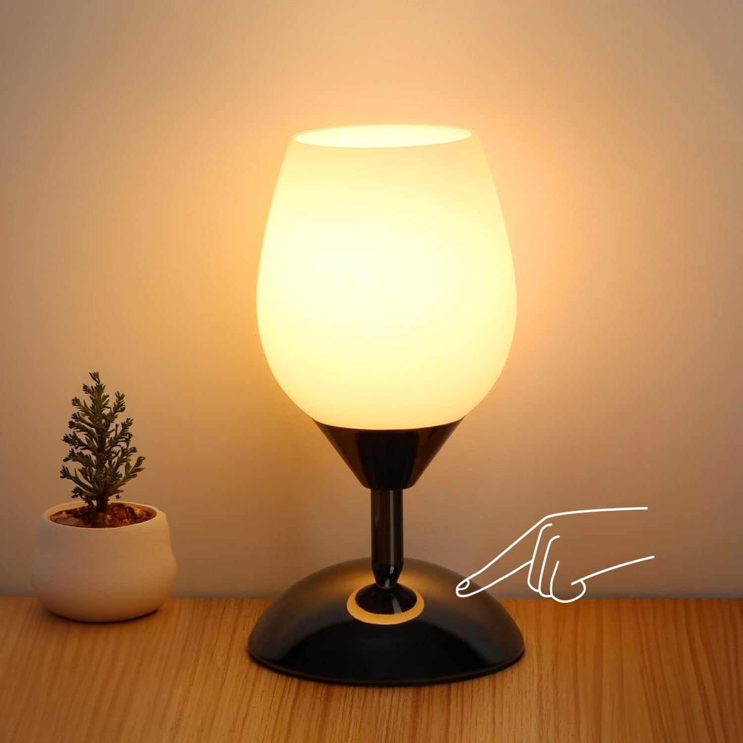 Small Touch Lamp for Bedroom Nightstand, 3-Way Dimmable Bedside Lamps Opal Glass Desk Lamp Silver Base, Tiny Table Lamp for Small Spaces Ambient Lighting for Living Room, E12 Bulb Included