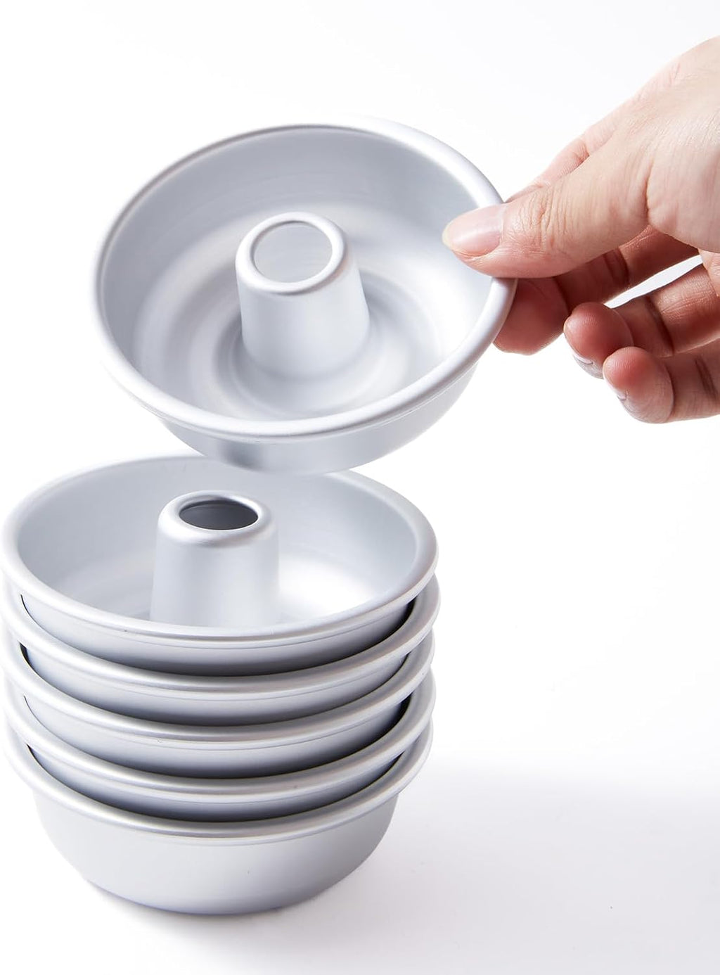 Moldes Pequeños De Aluminio Para Flan, 10 X 3.5 Cm, 6 Pack | Individual Metal Custard Molds with Center Tube, for Mini Flan, Desserts, Oven Baking and Steaming
