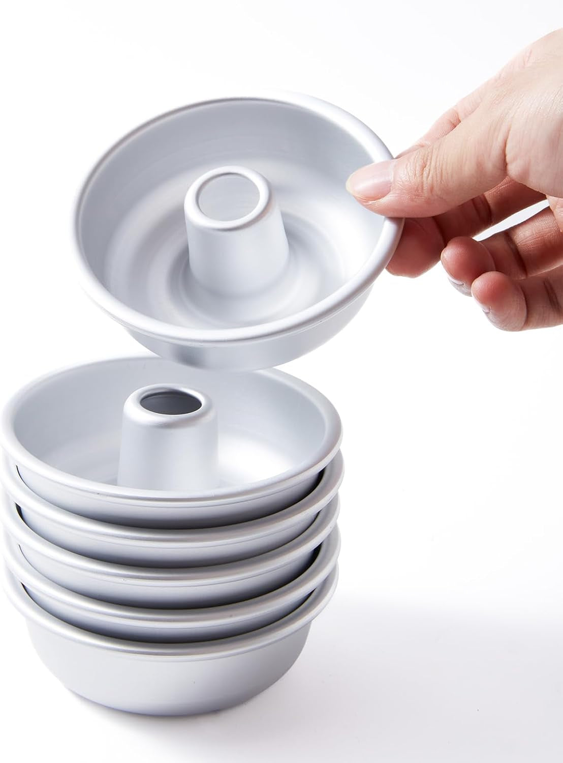 Moldes Pequeños De Aluminio Para Flan, 10 X 3.5 Cm, 6 Pack | Individual Metal Custard Molds with Center Tube, for Mini Flan, Desserts, Oven Baking and Steaming