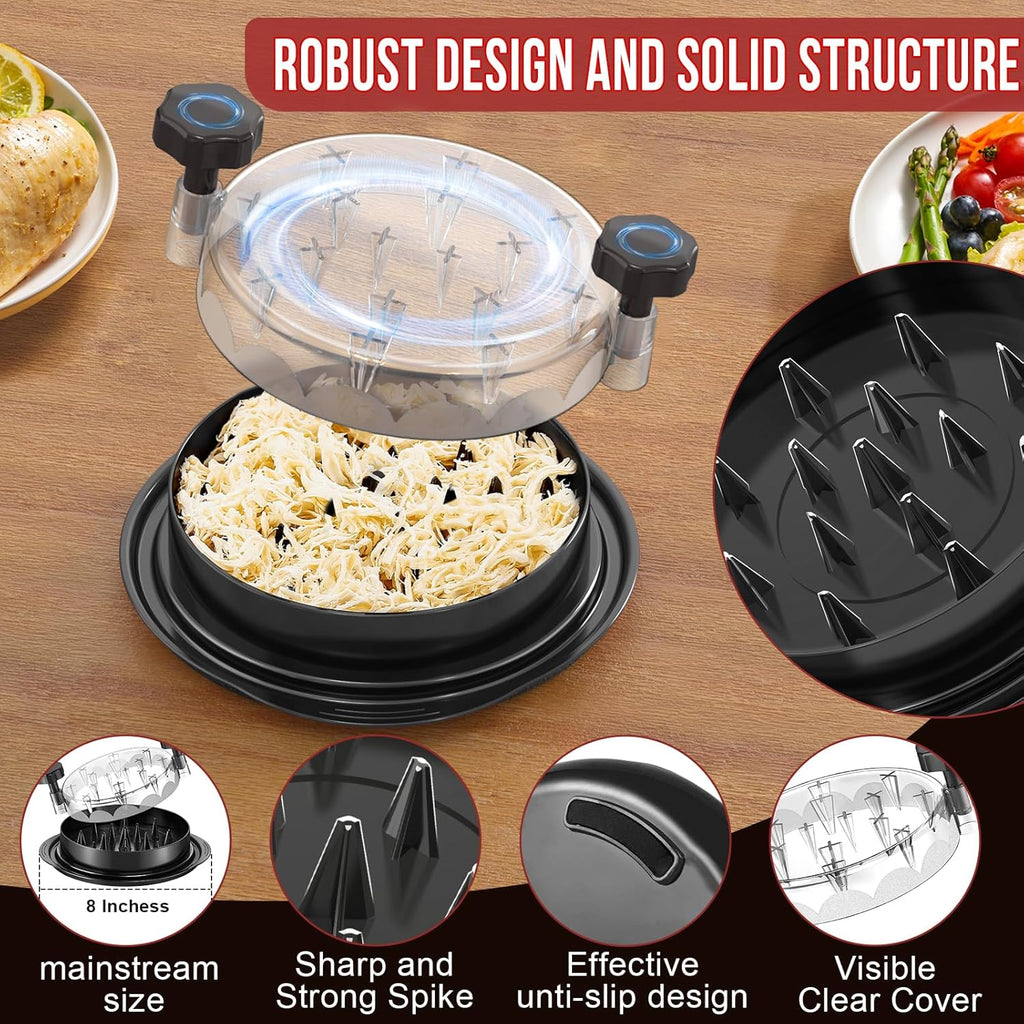 Soullife Chicken Shredder 8 Inches, Chicken Shredder Tool Twist for Pork Beef Chicken, Meat Shredder, Clear Lid, Ergonomic Handle, Strong Anti-Slip, BPA Free, Easy to Clean, Dishwasher Safe (Black)