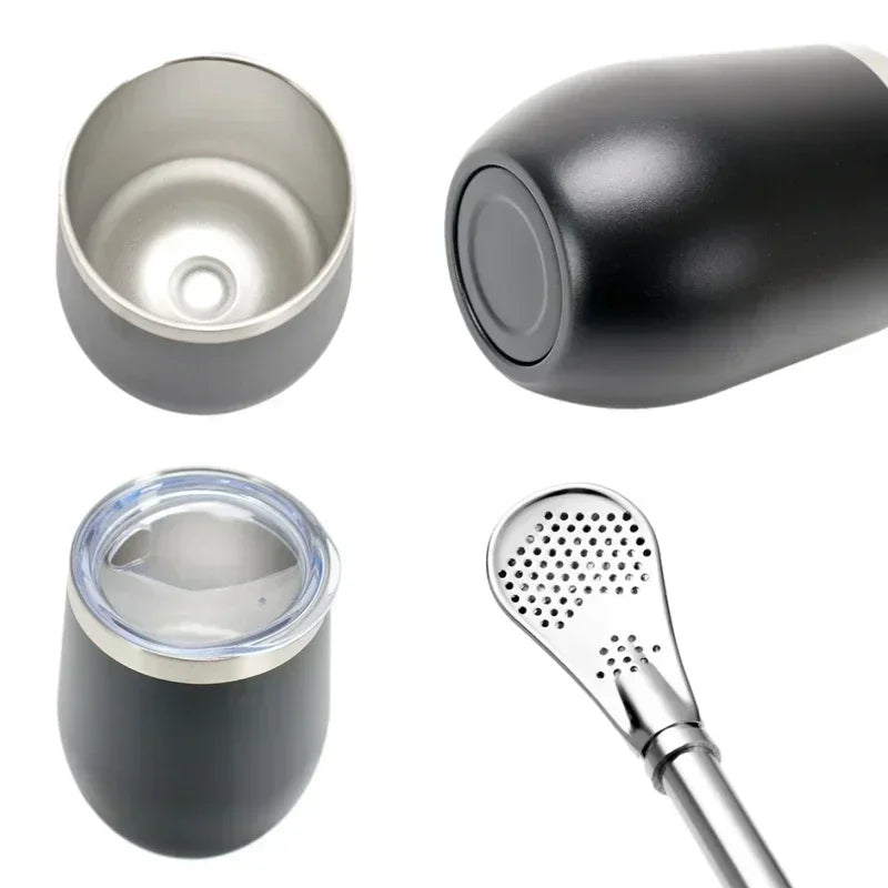 Bombilla Set Includes Yerba Mate Gourd (Cup) with One Bombilla Yerba Mate Gourd Set Double-Wall Stainless Steel Mate Tea Cup