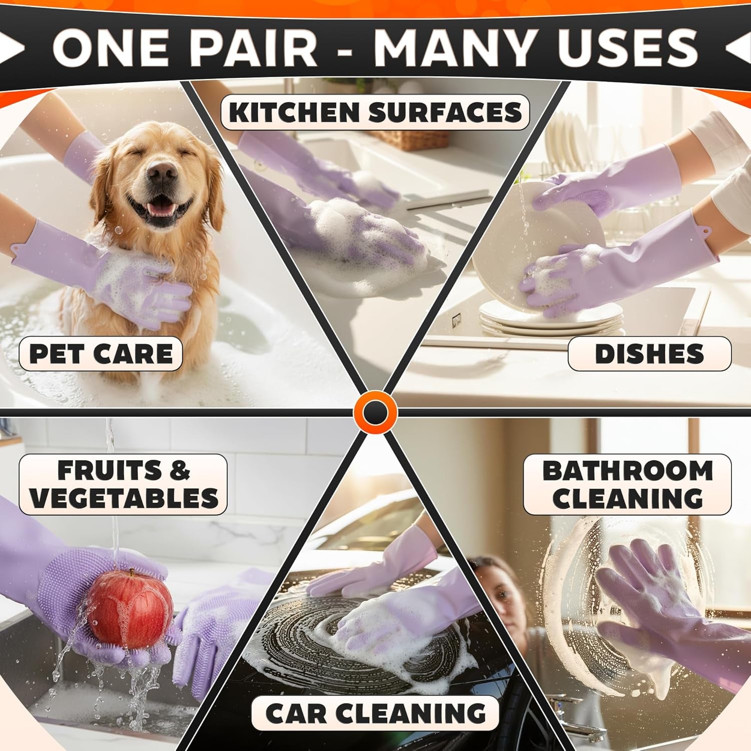 ALPENKOK Silicone Dishwashing Gloves with Scrubber – Non-Slip Silicone Gloves for Washing Dishes | Household Use