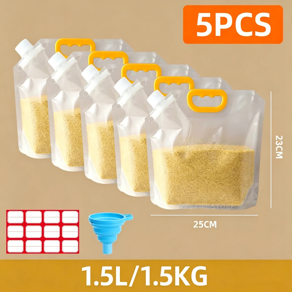 5Pcs Grains Sealed Bag Cereal Containers Moisture-Proof and Insect-Proof Transparent Food Grade Storage Bag Kitchen Organizer