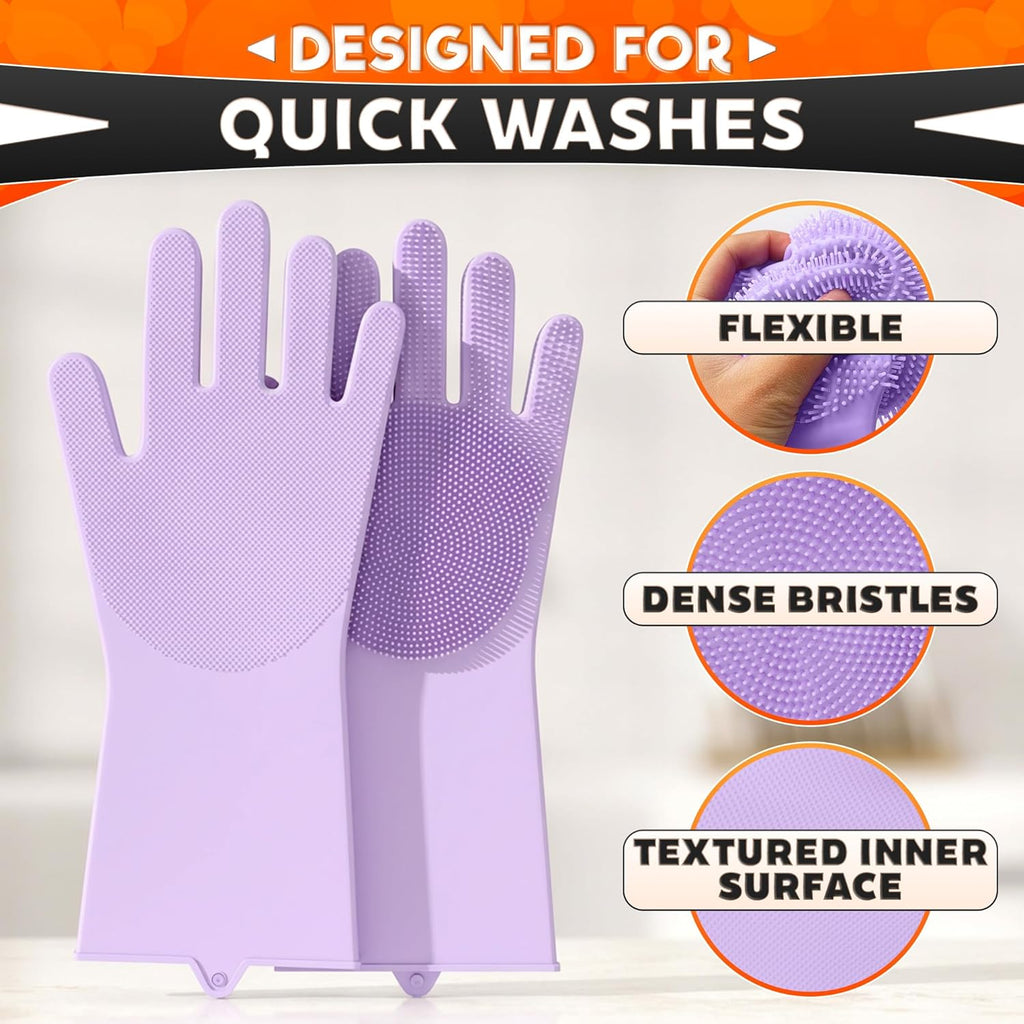 ALPENKOK Silicone Dishwashing Gloves with Scrubber – Non-Slip Silicone Gloves for Washing Dishes | Household Use