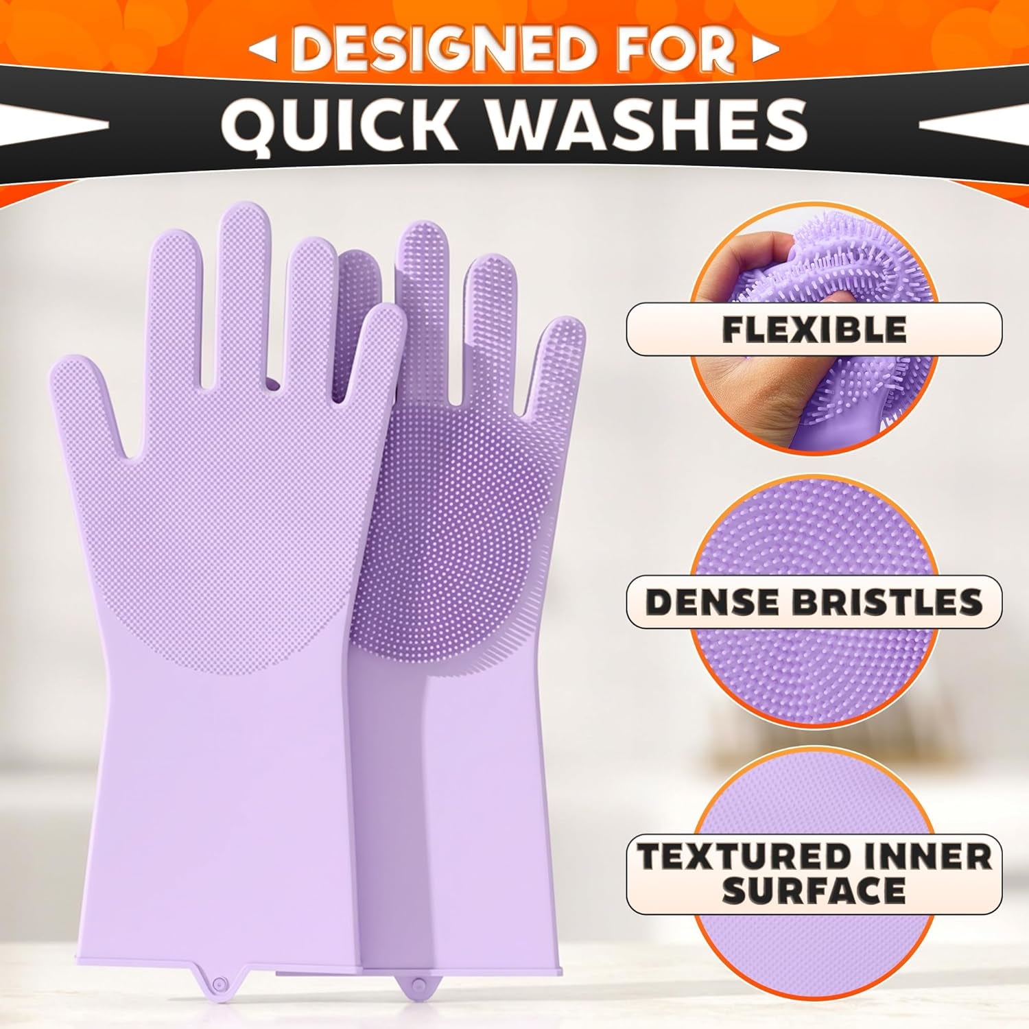 ALPENKOK Silicone Dishwashing Gloves with Scrubber – Non-Slip Silicone Gloves for Washing Dishes | Household Use