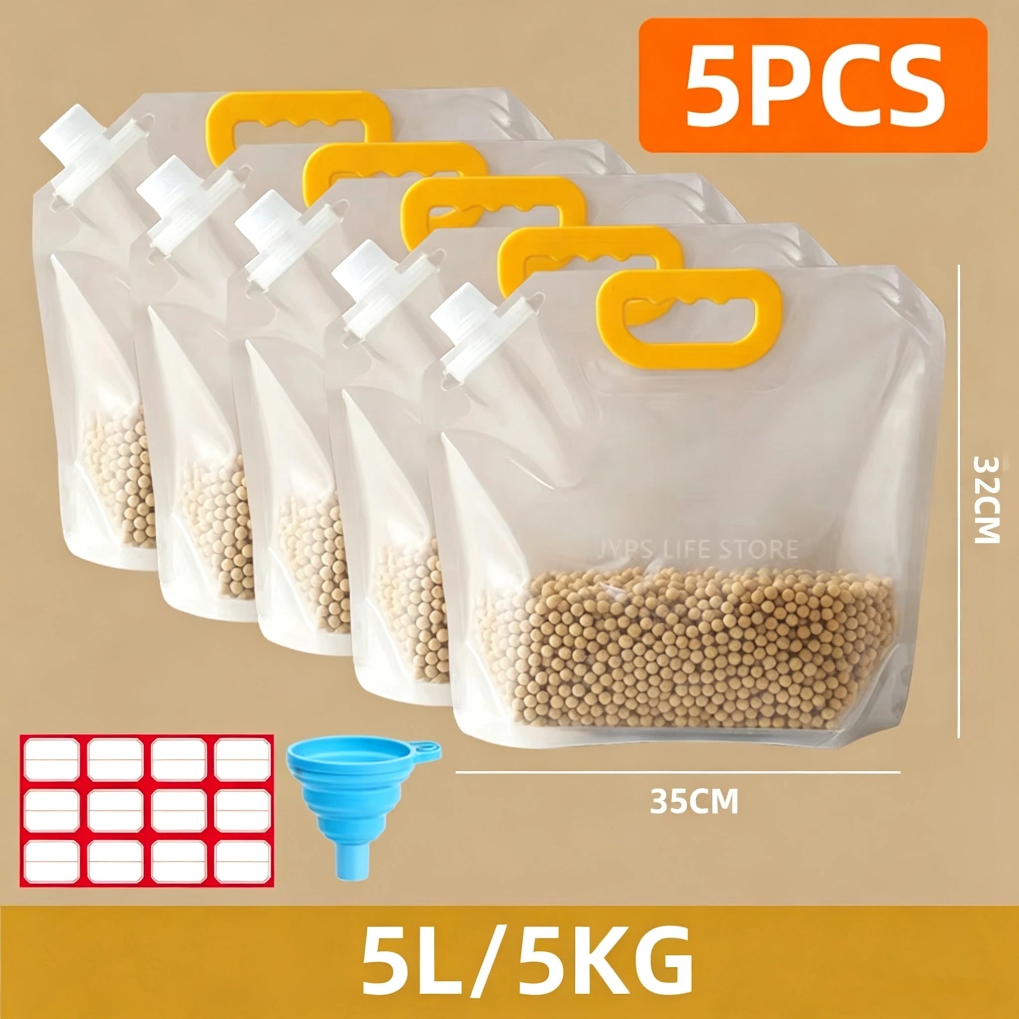 5Pcs Grains Sealed Bag Cereal Containers Moisture-Proof and Insect-Proof Transparent Food Grade Storage Bag Kitchen Organizer