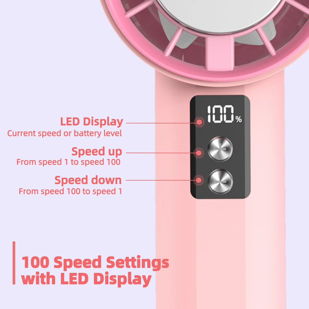 Mini Fan 100 Gear Wind Speed Electric Fan Digital Display Adjustable Turbo Portable Outdoor Handheld of Cold Compressed Sheets