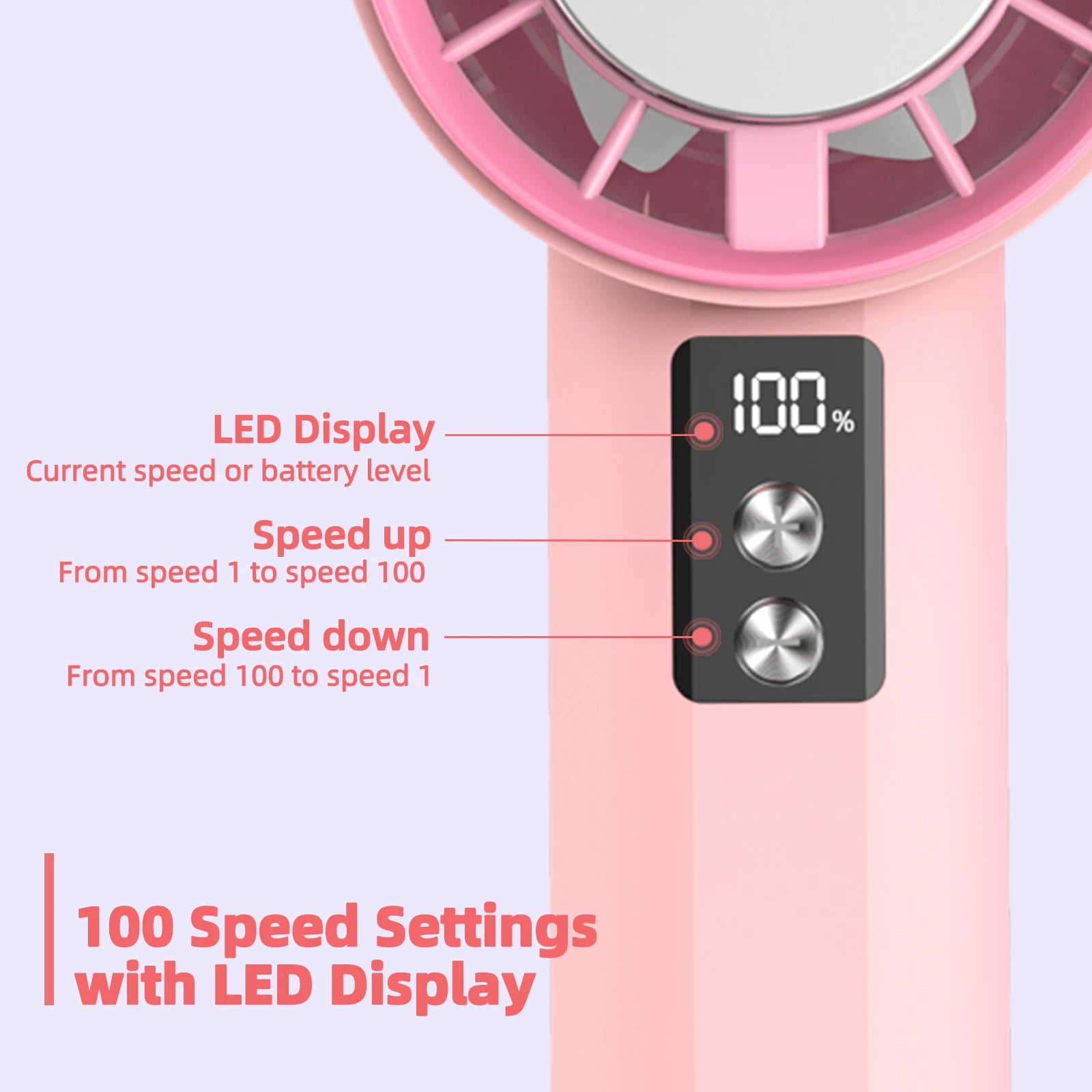 Mini Fan 100 Gear Wind Speed Electric Fan Digital Display Adjustable Turbo Portable Outdoor Handheld of Cold Compressed Sheets
