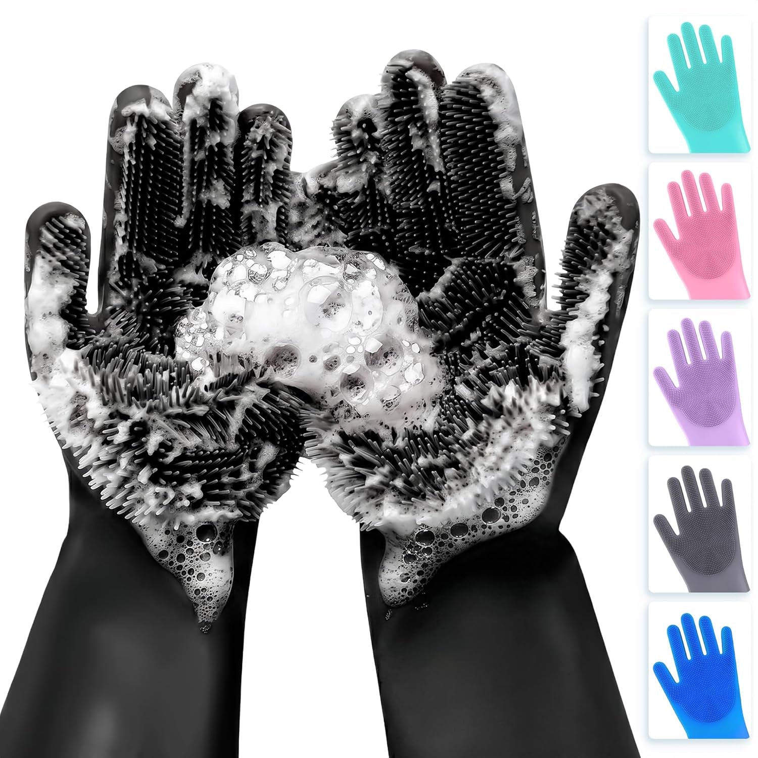 ALPENKOK Silicone Dishwashing Gloves with Scrubber – Non-Slip Silicone Gloves for Washing Dishes | Household Use