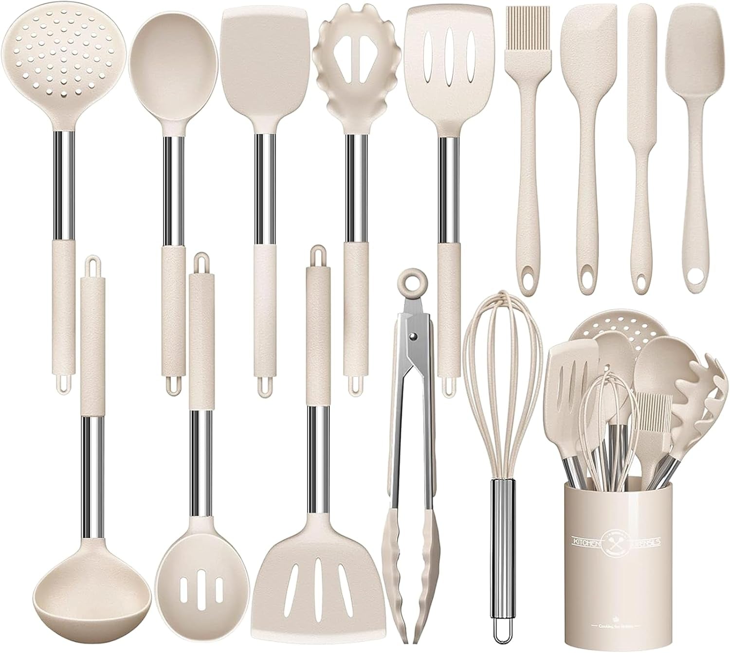 Silicone Cooking Utensil Set, Umite Chef 15Pcs Silicone Cooking Kitchen Utensils Set, Non-Stick - Best Kitchen Cookware with Stainless Steel Handle - Black Kitchen Utensils