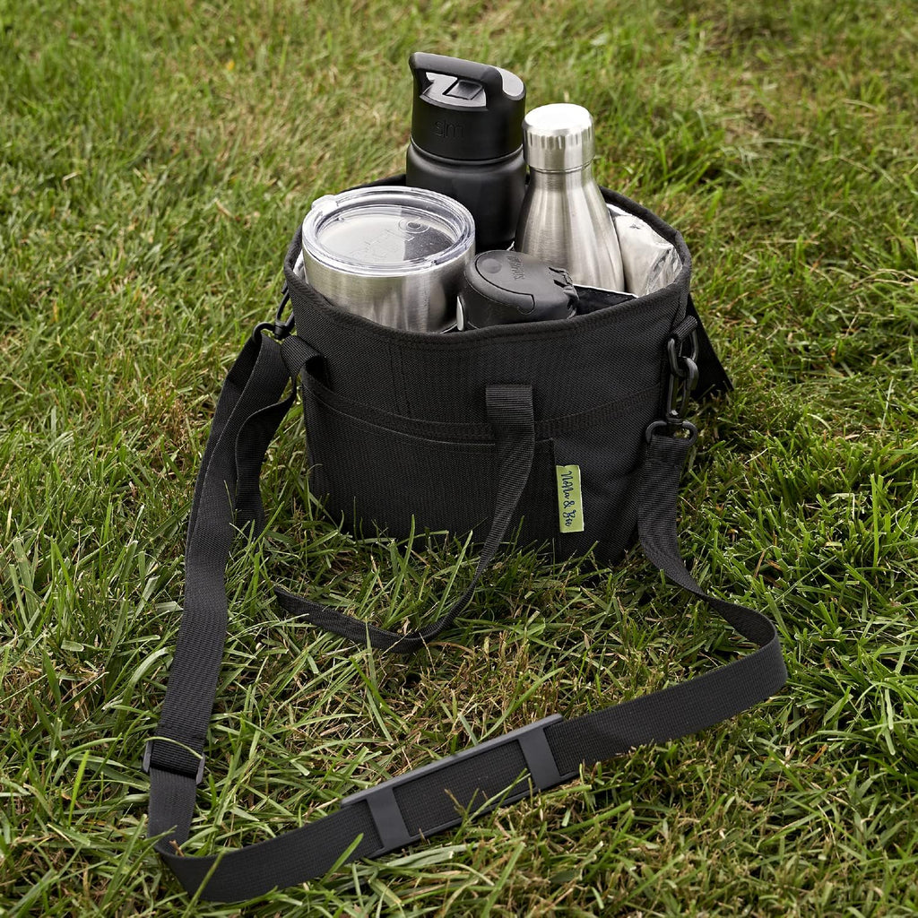 Nona & Bee 4 Water Bottle Holder with Strap | Family Size 4 Compartment Drink Bag, Multiple Tumbler Carrier Caddy | Adjustable Fits Large & Small Drinks | Hands Free, Won'T Tip over in Car