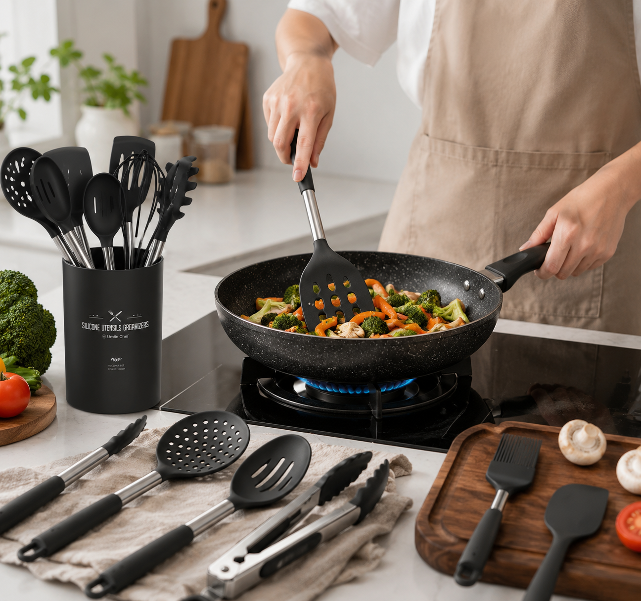 15-Piece Silicone and Stainless Steel Kitchen Utensil Set