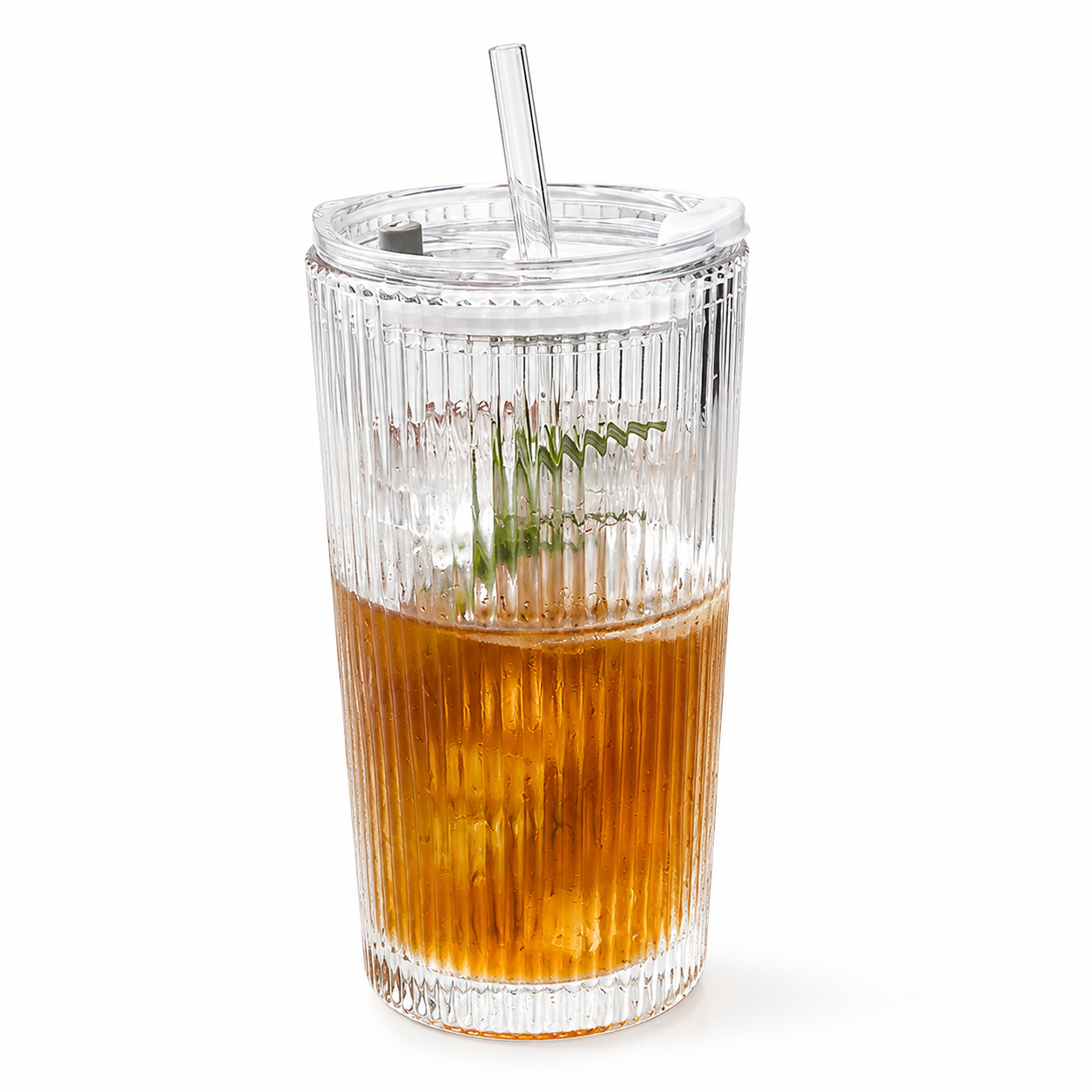 600 ml Borosilicate Glass Tumbler with Lid and Straw