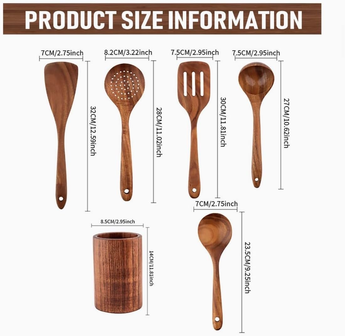 Utensilios De Madera, 6 PCS De Madera Incluye El Soporte.