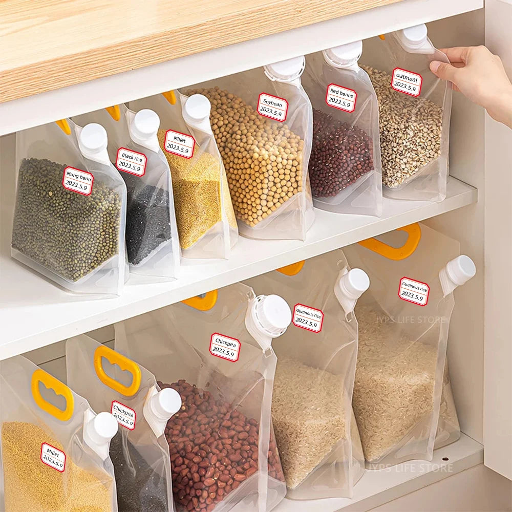 5Pcs Grains Sealed Bag Cereal Containers Moisture-Proof and Insect-Proof Transparent Food Grade Storage Bag Kitchen Organizer
