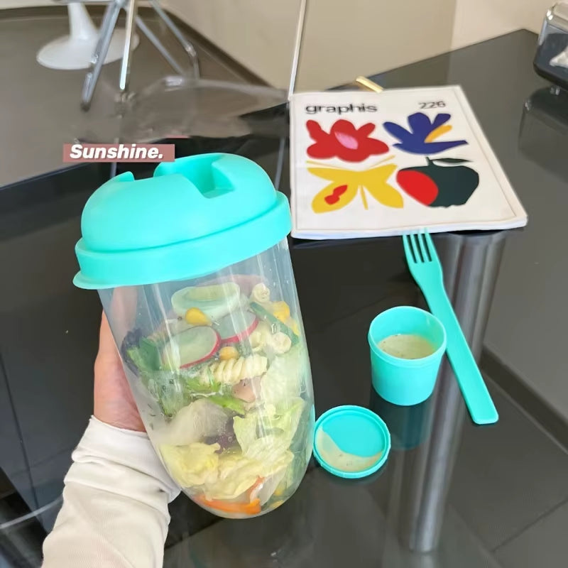 Portable Salad Cup, Breakfast Salad Cup, Sealed Leak Proof Cup with Fork and Sauce Box, Bento Box, Yogurt Storage Bowl, Lunch