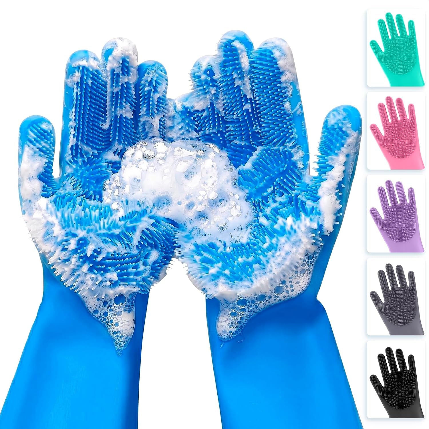 ALPENKOK Silicone Dishwashing Gloves with Scrubber – Non-Slip Silicone Gloves for Washing Dishes | Household Use