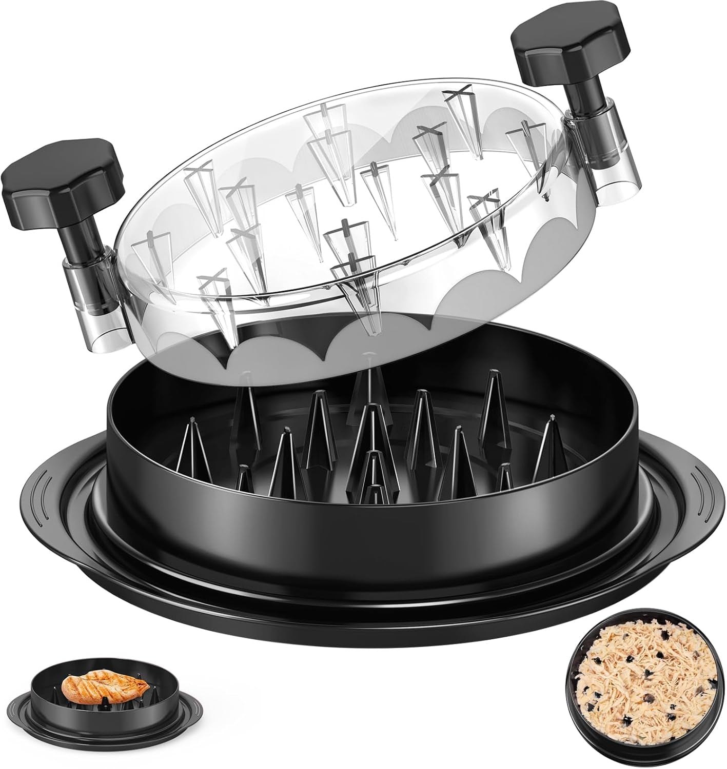 Soullife Chicken Shredder 8 Inches, Chicken Shredder Tool Twist for Pork Beef Chicken, Meat Shredder, Clear Lid, Ergonomic Handle, Strong Anti-Slip, BPA Free, Easy to Clean, Dishwasher Safe (Black)