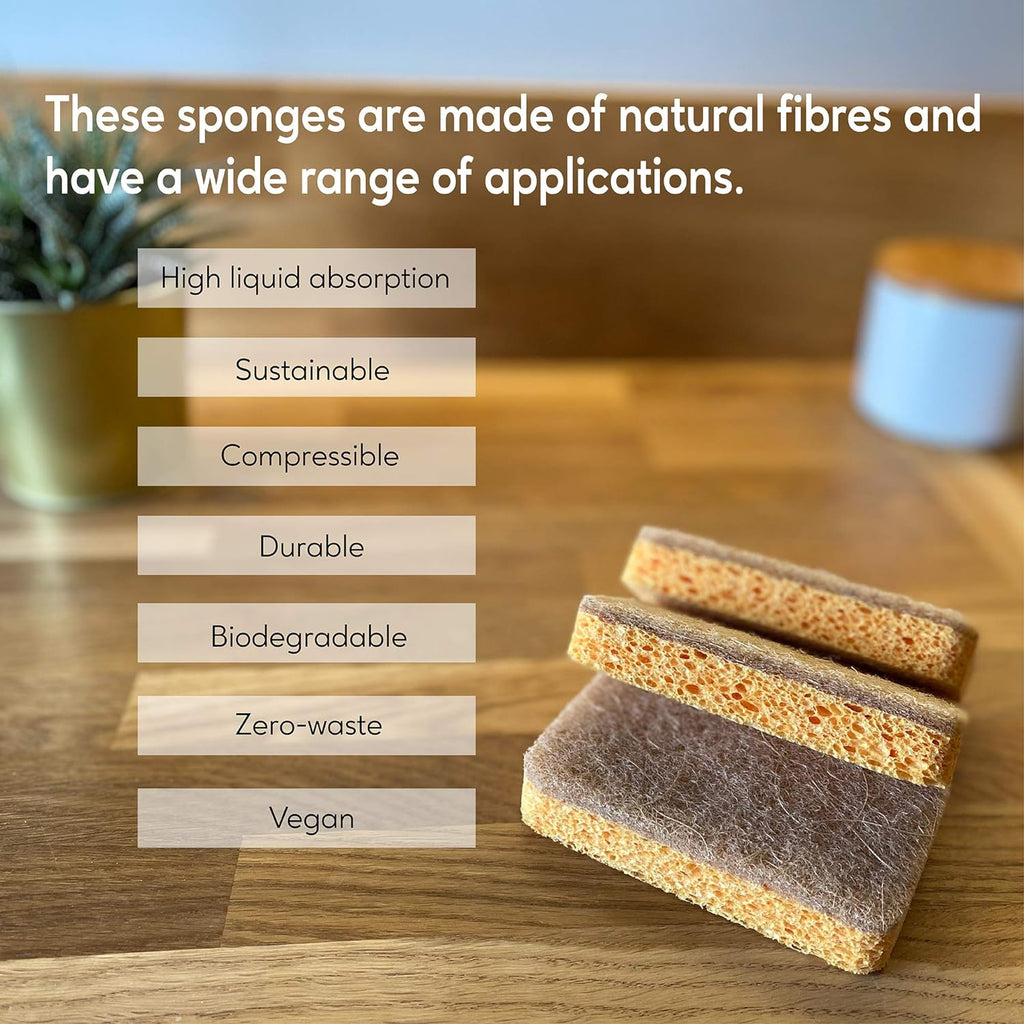 Eplanita Natural Plant Based Scrub Sponges (3 Pack), Non-Scratch, Biodegradable Eco Scourers for Kitchen and Bathroom