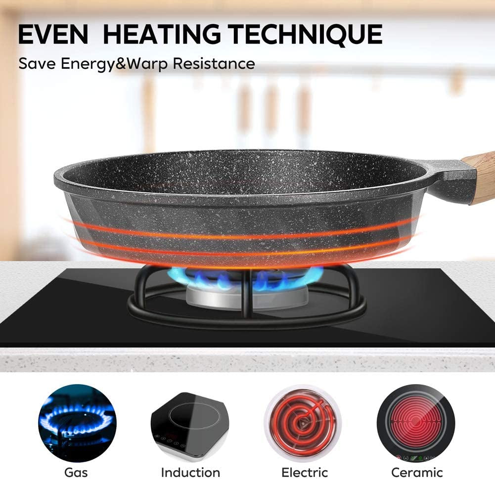 YIIFEEO Frying Pans Nonstick, Induction Frying Pan Set Granite Skillet Pans for Cooking Omelette Pan Cookware Set with Heat-Resistant Handle, Christmas Gift for Women (8" &9.5" &11")