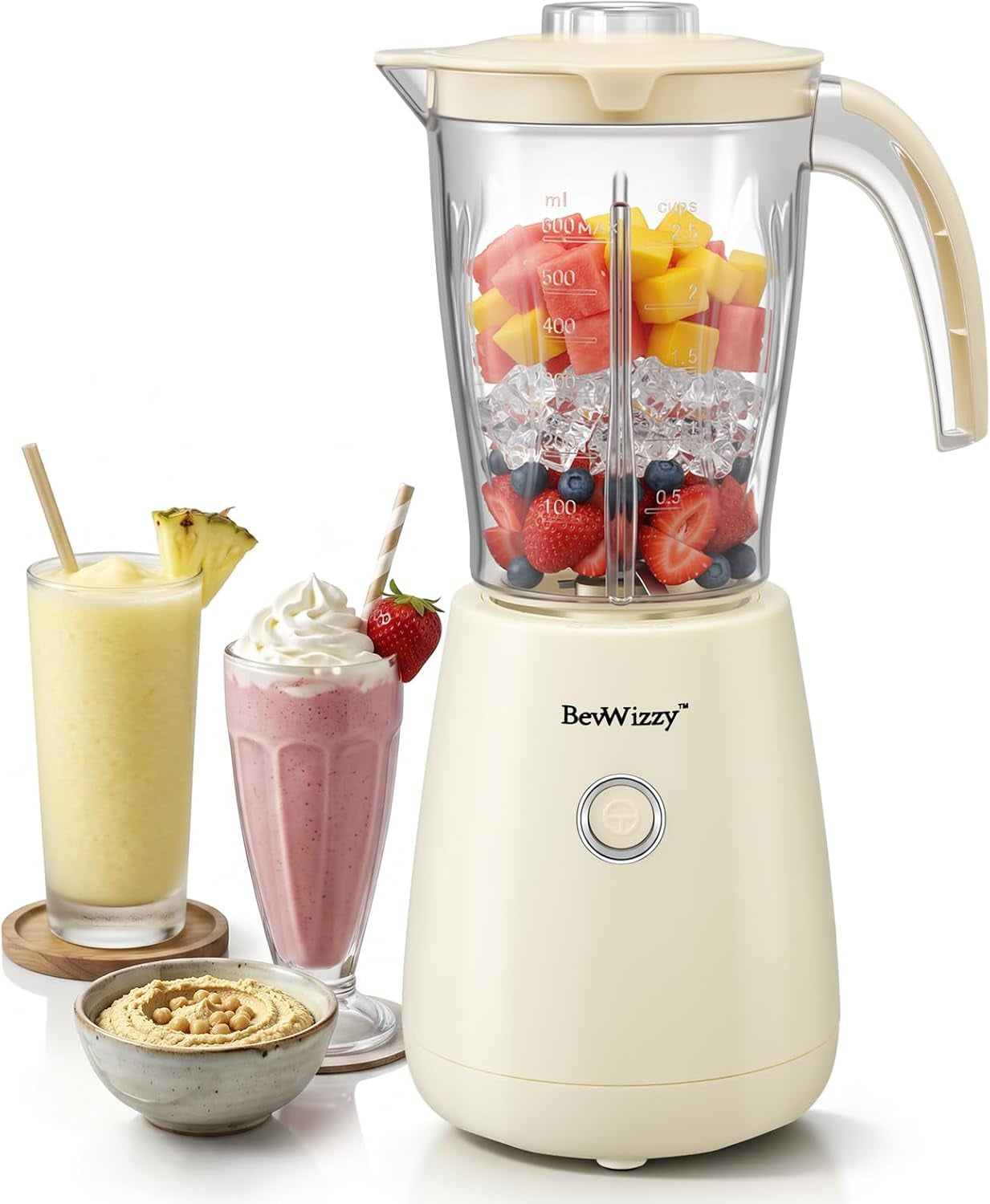Compact Blenders for Kitchen with Smoothie Maker Function 350W Max | Samll Blender with 21Oz Food-Grade Jar, Stainless Steel 6 Blades, Quiet 70Db, Creamy White Blender for Smoothies and Shakes