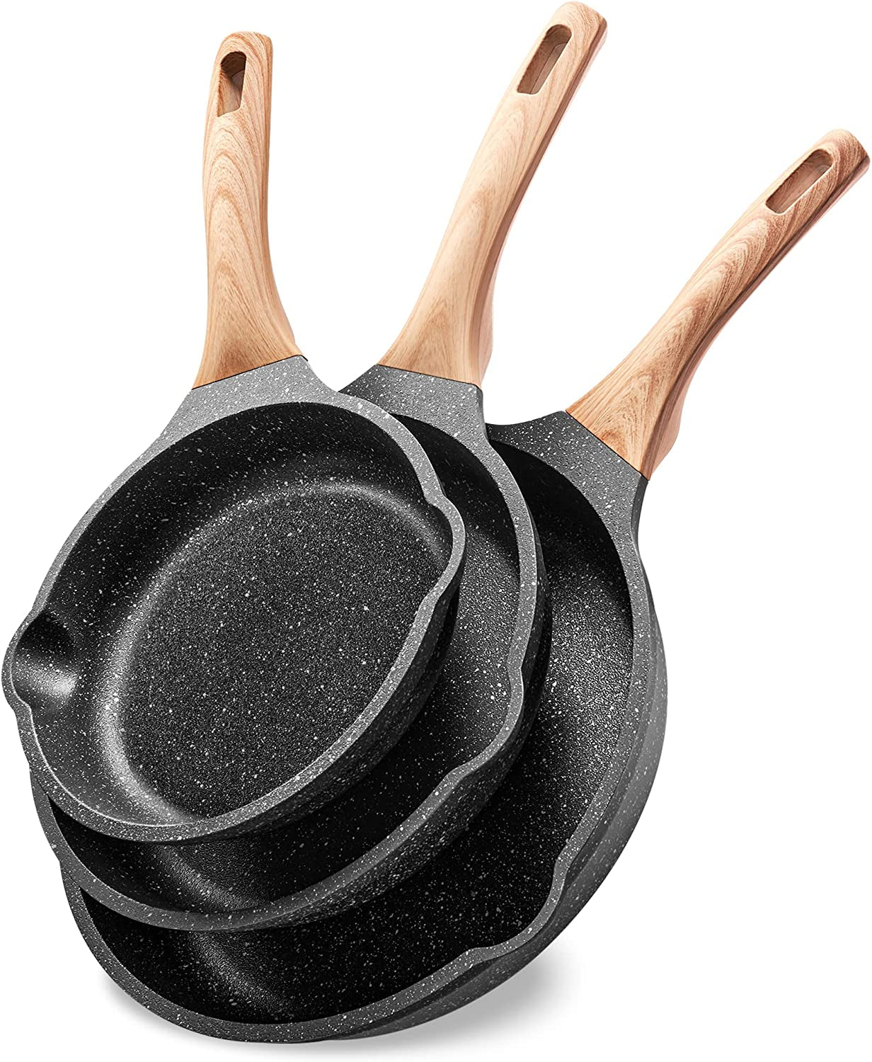 YIIFEEO Frying Pans Nonstick, Induction Frying Pan Set Granite Skillet Pans for Cooking Omelette Pan Cookware Set with Heat-Resistant Handle, Christmas Gift for Women (8" &9.5" &11")