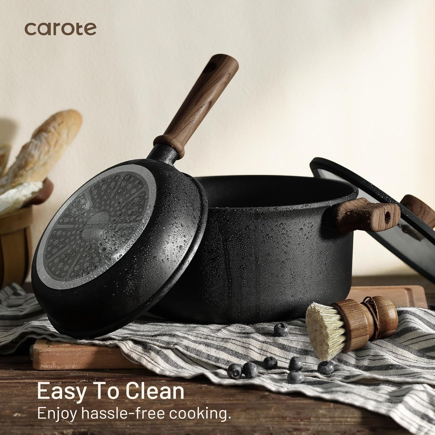 CAROTE Nonstick Pots and Pans, Induction Titanium Cookware Set 16Pcs Kitchen Cooking Sets, Pot and Pan Non Stick W/Frying Pan (PFOS, PFOA Free)