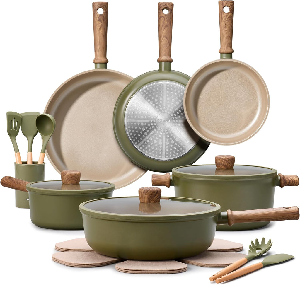 CAROTE Nonstick Pots and Pans, Induction Titanium Cookware Set 16Pcs Kitchen Cooking Sets, Pot and Pan Non Stick W/Frying Pan (PFOS, PFOA Free)