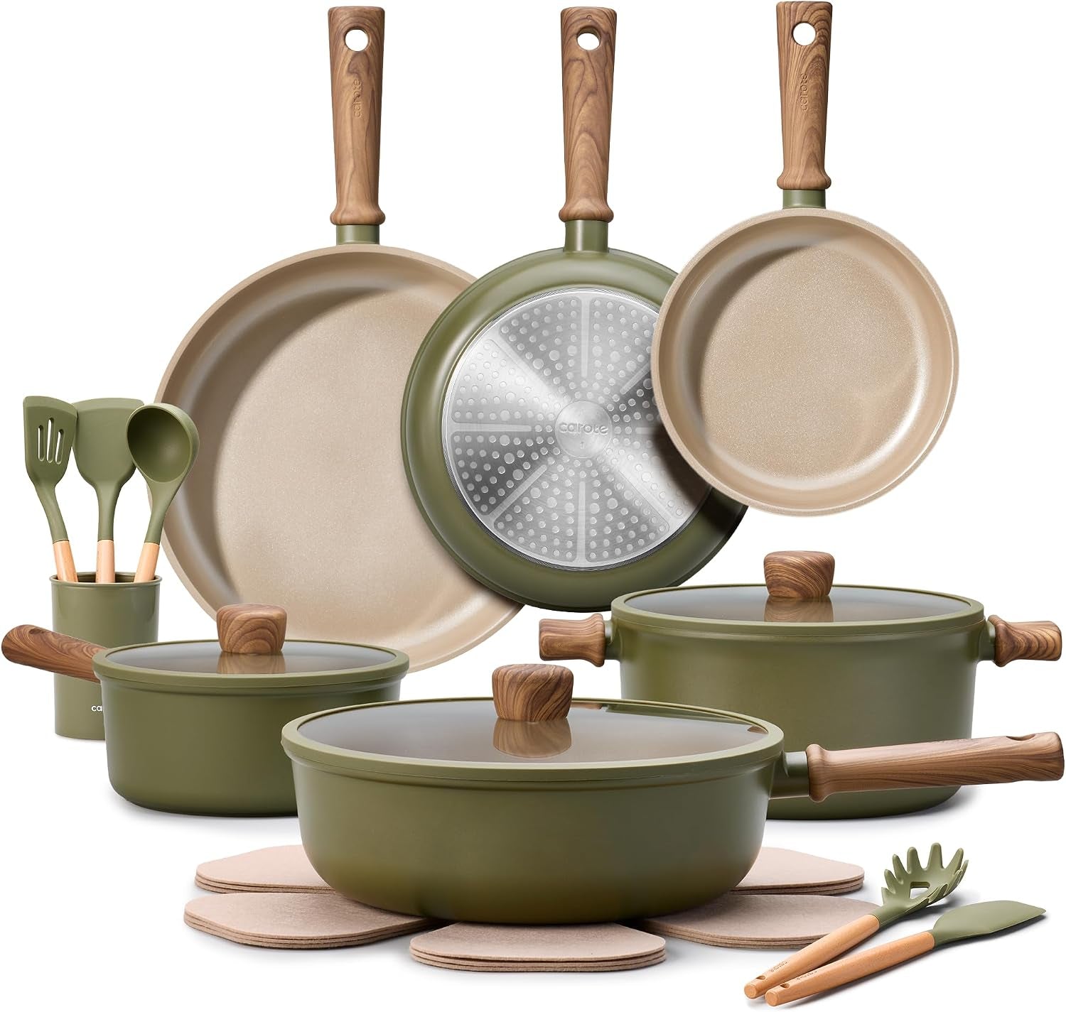 CAROTE Nonstick Pots and Pans, Induction Titanium Cookware Set 16Pcs Kitchen Cooking Sets, Pot and Pan Non Stick W/Frying Pan (PFOS, PFOA Free)