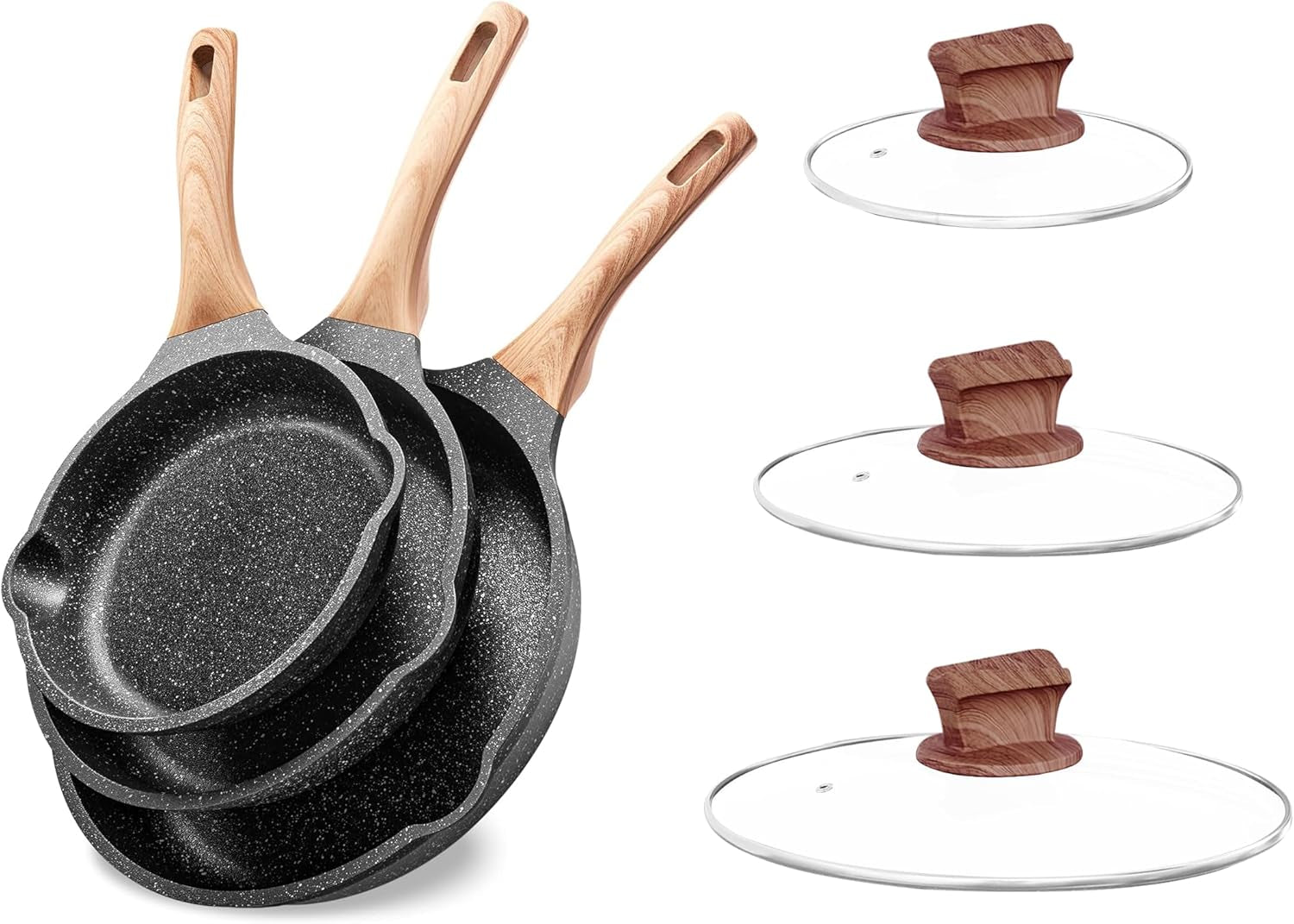 YIIFEEO Frying Pans Nonstick, Induction Frying Pan Set Granite Skillet Pans for Cooking Omelette Pan Cookware Set with Heat-Resistant Handle, Christmas Gift for Women (8" &9.5" &11")
